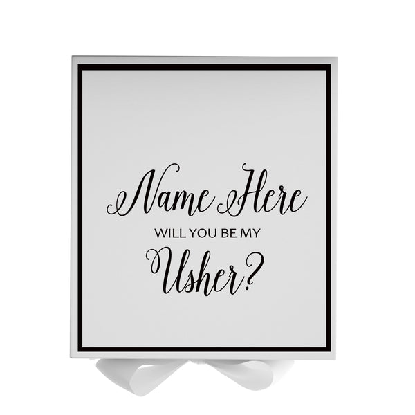 Personalized Will You Be My Usher  Box? Proposal Box White w/ Bow white -  Border