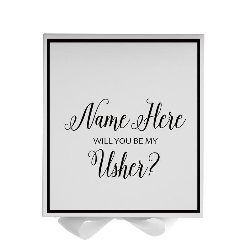 Personalized Will You Be My Usher  Box? Proposal Box White w/ Bow white -  Border
