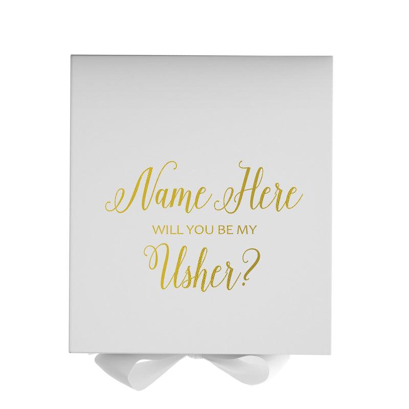Personalized Will You Be My Usher  Box? Proposal Box White w/ Bow white - No Border