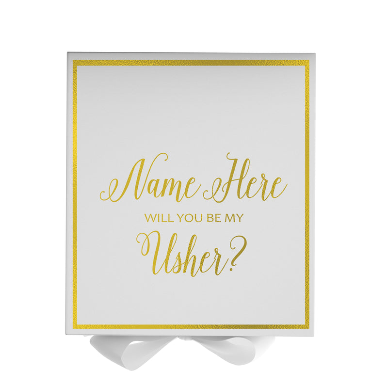 Personalized Will You Be My Usher  Box? Proposal Box White w/ Bow white -  Border