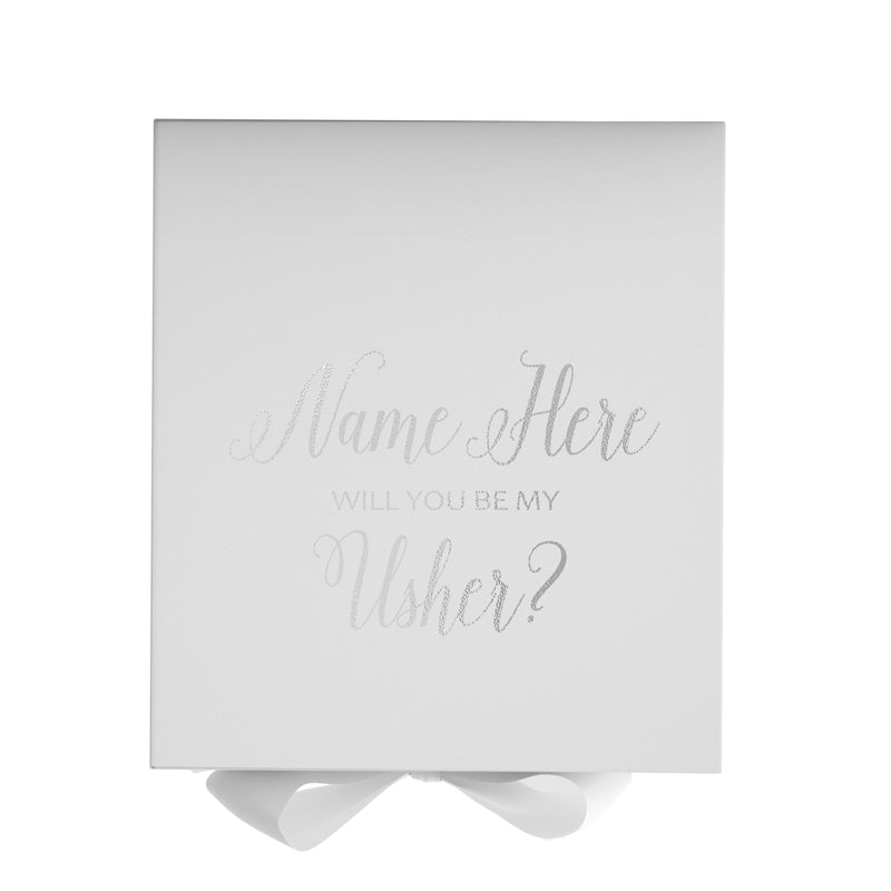 Personalized Will You Be My Usher  Box? Proposal Box White w/ Bow white - No Border