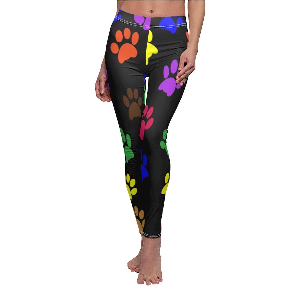 Colorful Paw Print Casual Leggings - Black