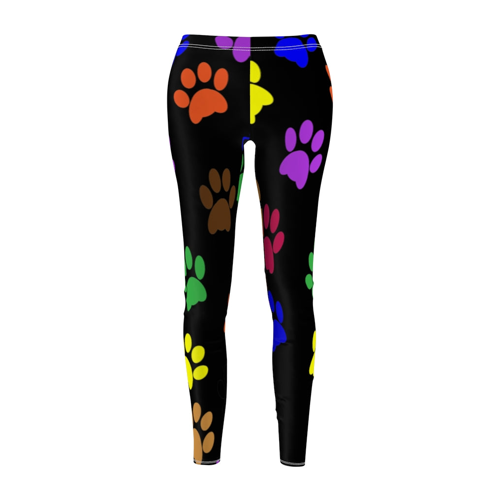 Colorful Paw Print Casual Leggings - Black