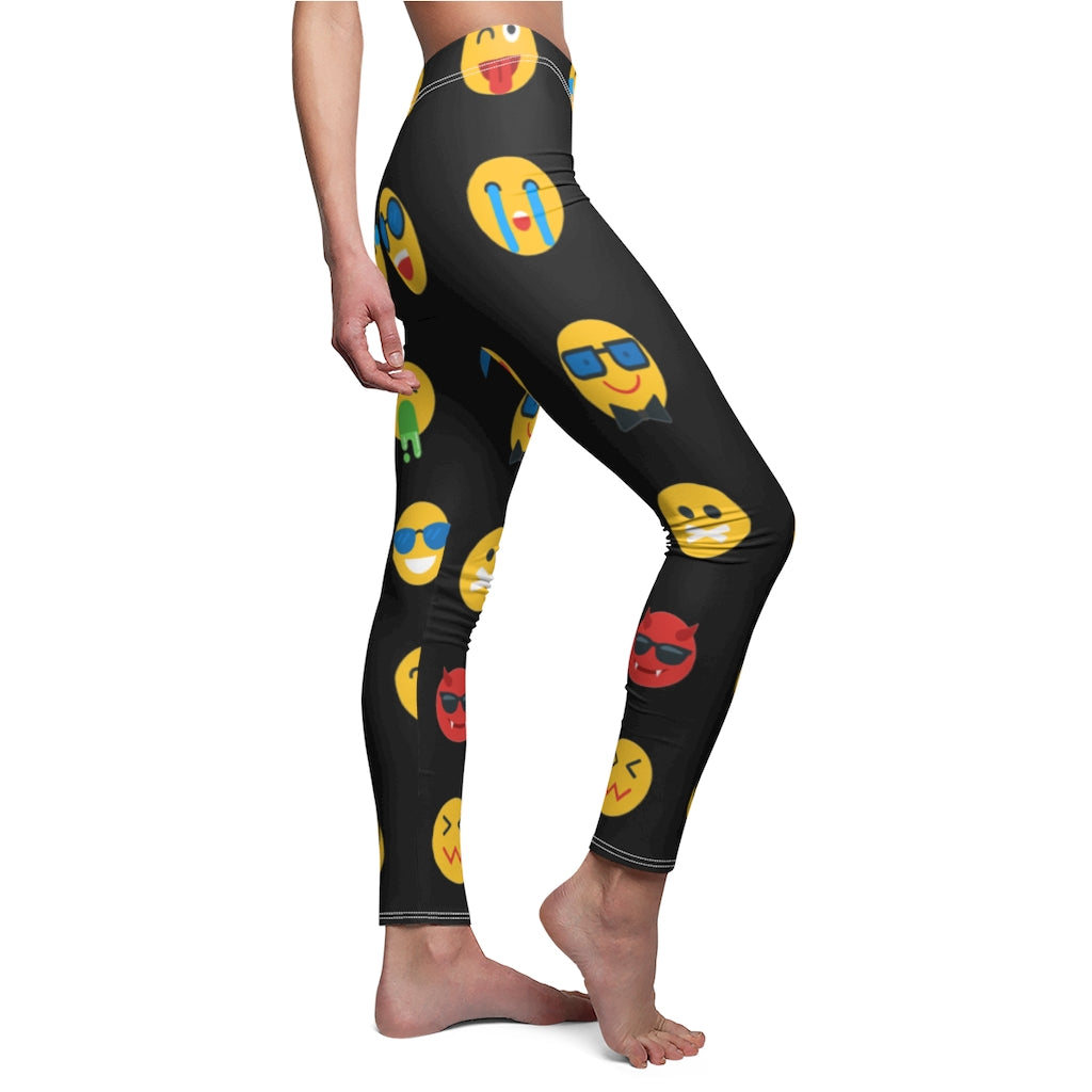 Emoji Print Casual Leggings - Black