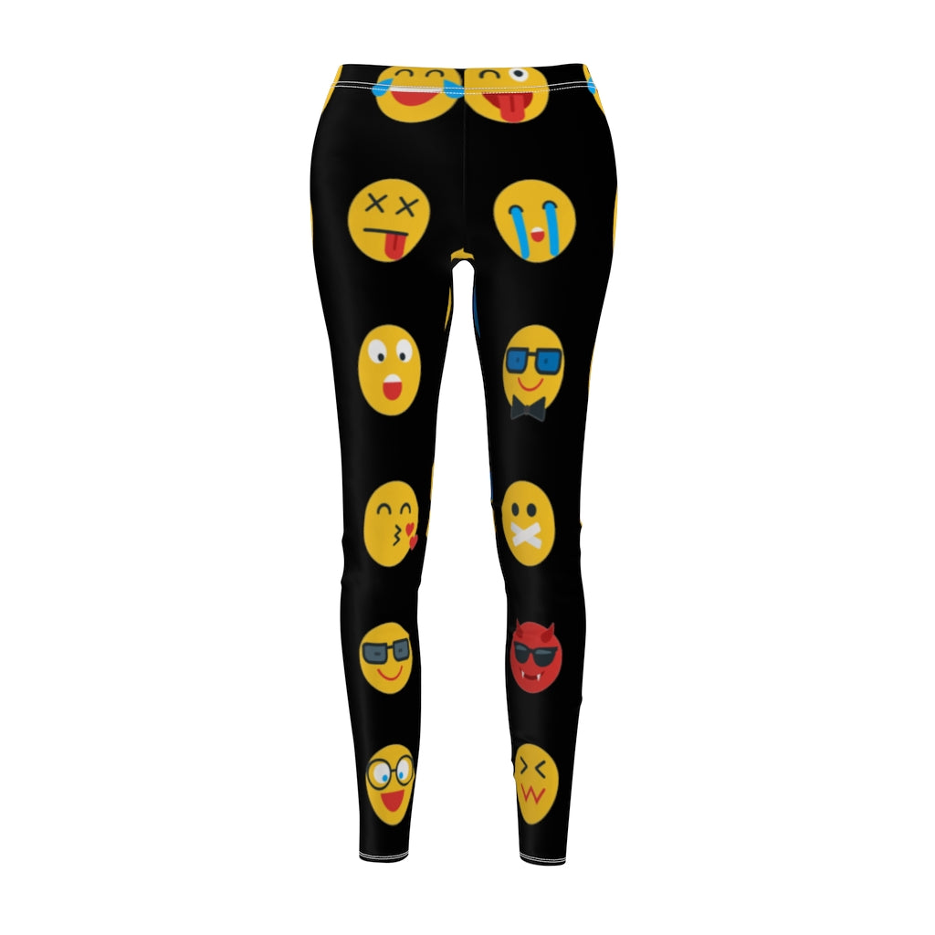 Emoji Print Casual Leggings - Black