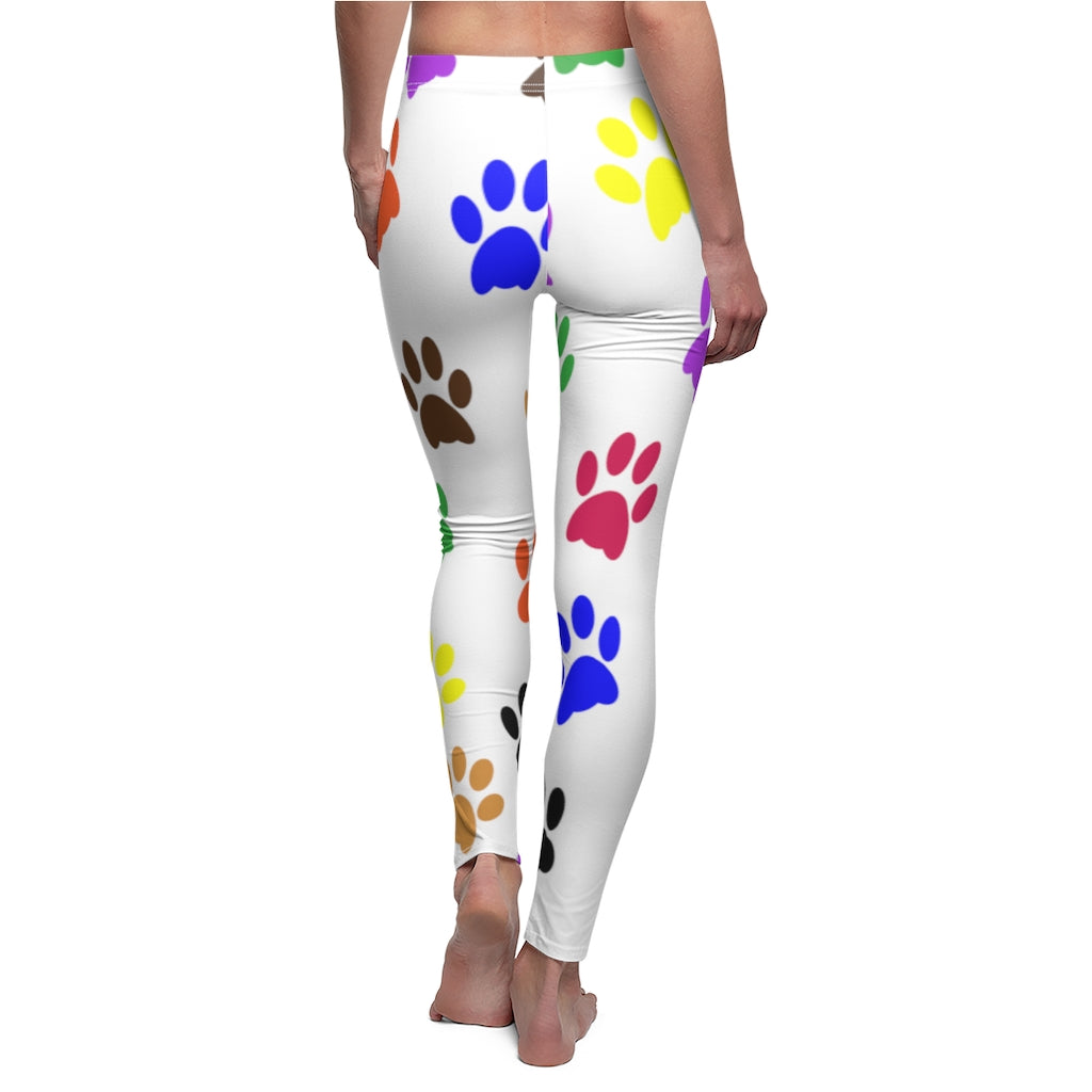 Colorful Paw Print Casual Leggings - White