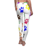 Colorful Paw Print Casual Leggings - White