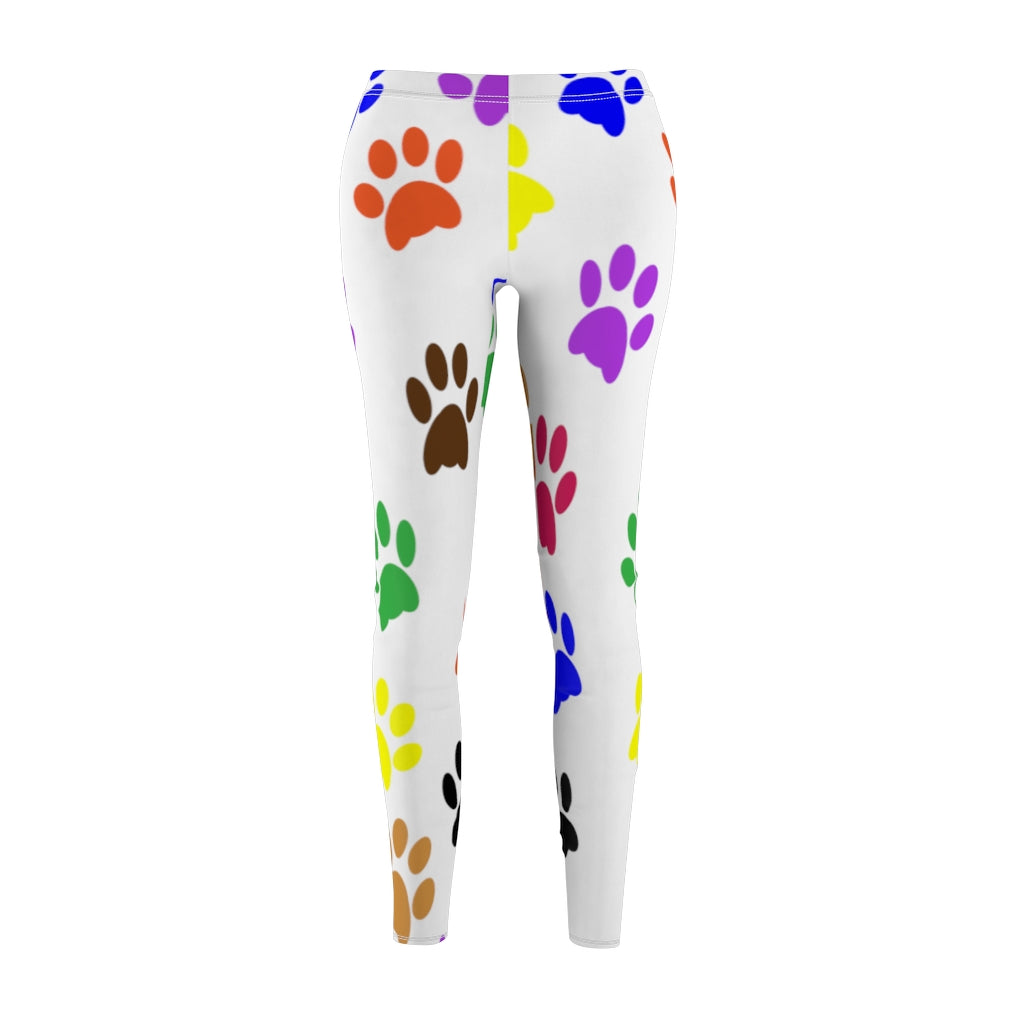 Colorful Paw Print Casual Leggings - White