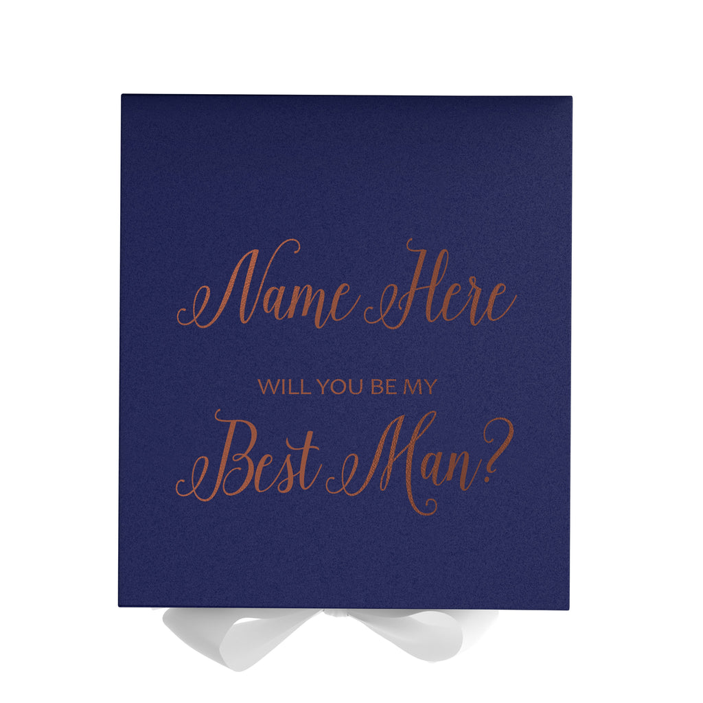 Personalized Will You Be My Best Man  Box? Proposal Box Navy Blue w/ Bow white - No Border