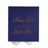 Personalized Will You Be My Best Man  Box? Proposal Box Navy Blue w/ Bow white - No Border