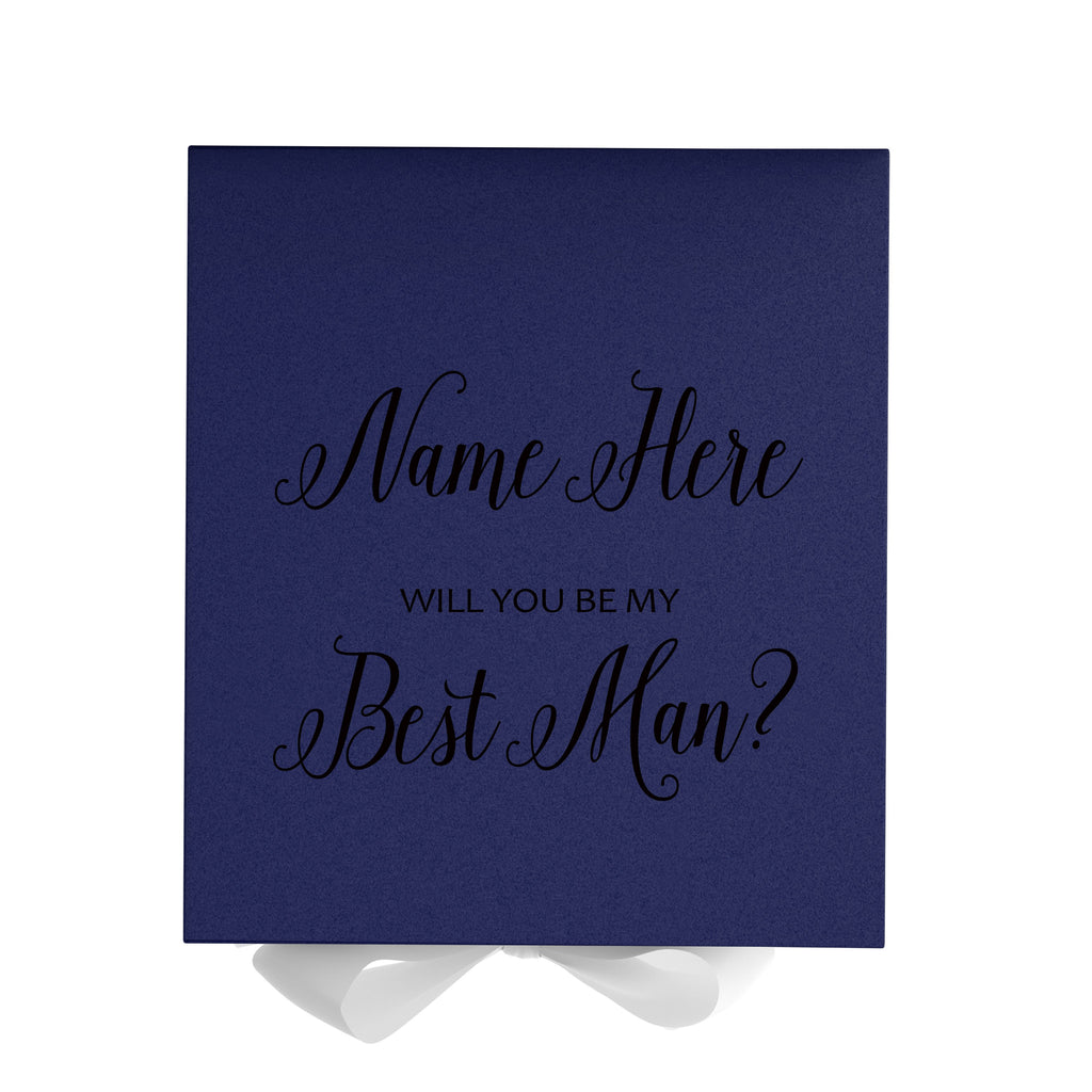 Personalized Will You Be My Best Man  Box? Proposal Box Navy Blue w/ Bow white - No Border