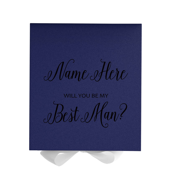 Personalized Will You Be My Best Man  Box? Proposal Box Navy Blue w/ Bow white - No Border