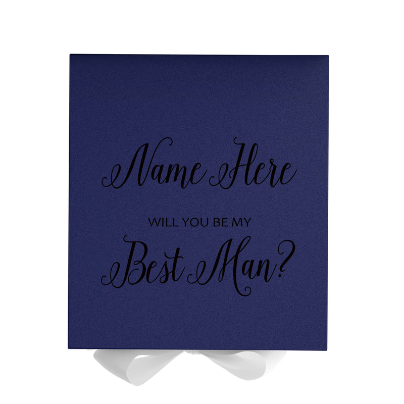 Personalized Will You Be My Best Man  Box? Proposal Box Navy Blue w/ Bow white - No Border
