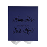 Personalized Will You Be My Best Man  Box? Proposal Box Navy Blue w/ Bow white - No Border