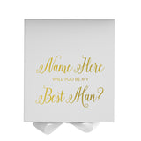 Personalized Will You Be My Best Man Box? Proposal Box White w/ Bow white - No Border-Sensual Baskets | Romance Baskets With Benefits