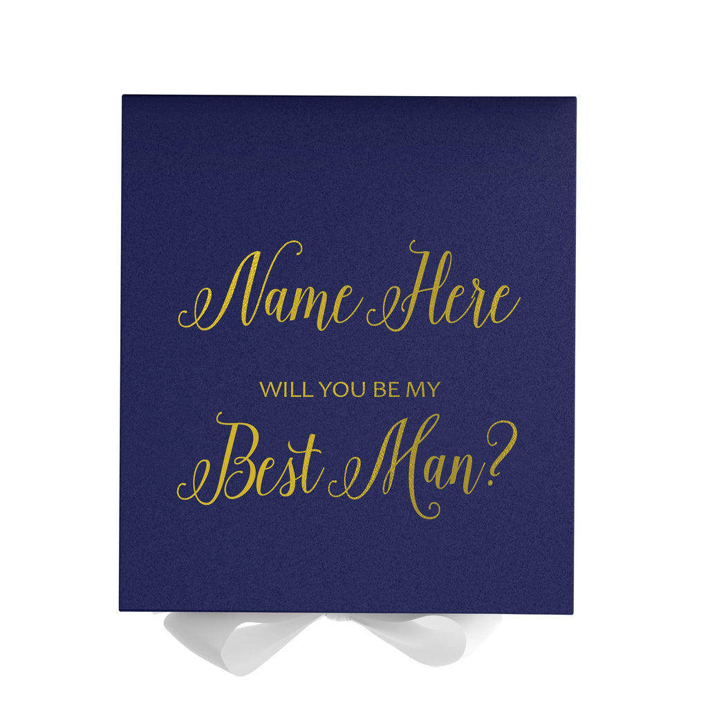 Personalized Will You Be My Best Man  Box? Proposal Box Navy Blue w/ Bow white - No Border