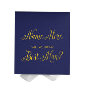 Personalized Will You Be My Best Man  Box? Proposal Box Navy Blue w/ Bow white - No Border
