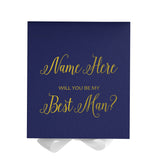 Personalized Will You Be My Best Man  Box? Proposal Box Navy Blue w/ Bow white - No Border