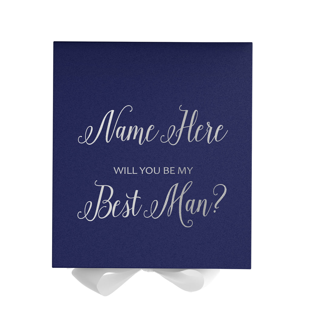 Personalized Will You Be My Best Man  Box? Proposal Box Navy Blue w/ Bow white - No Border