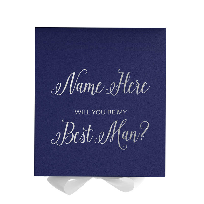 Personalized Will You Be My Best Man  Box? Proposal Box Navy Blue w/ Bow white - No Border