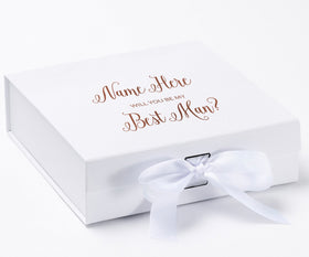 Personalized Will You Be My Best Man Box? Proposal Box White w/ Bow white - No Border-Sensual Baskets | Romance Baskets With Benefits