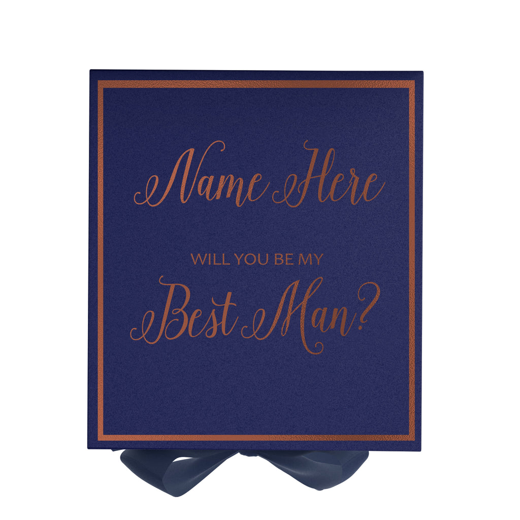 Personalized Will You Be My Best Man  Box? Proposal Box Navy Blue w/ Bow navy -  Border