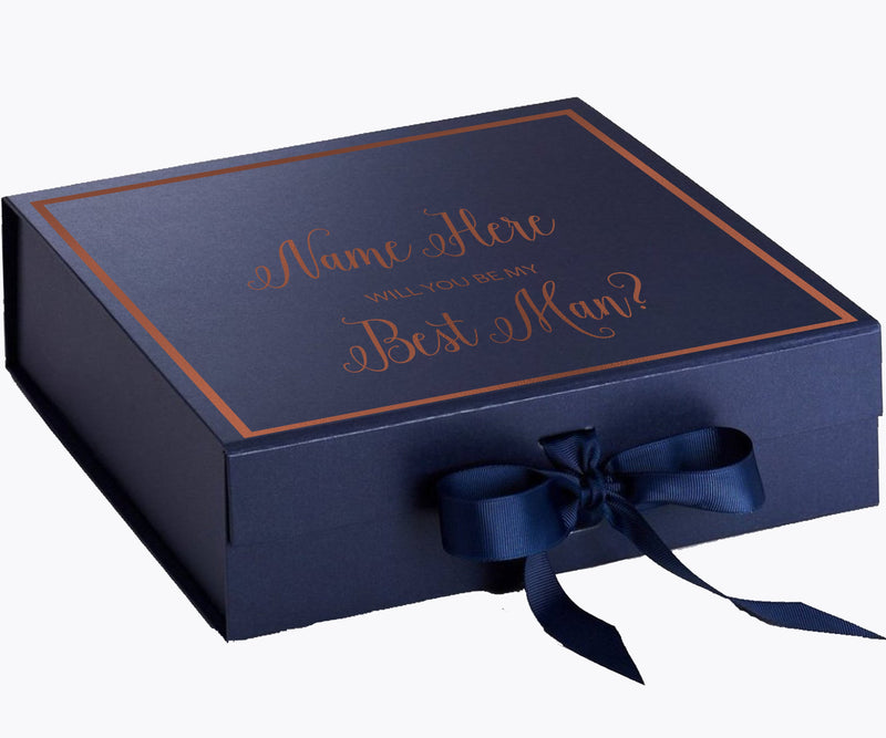 Personalized Will You Be My Best Man  Box? Proposal Box Navy Blue w/ Bow navy -  Border