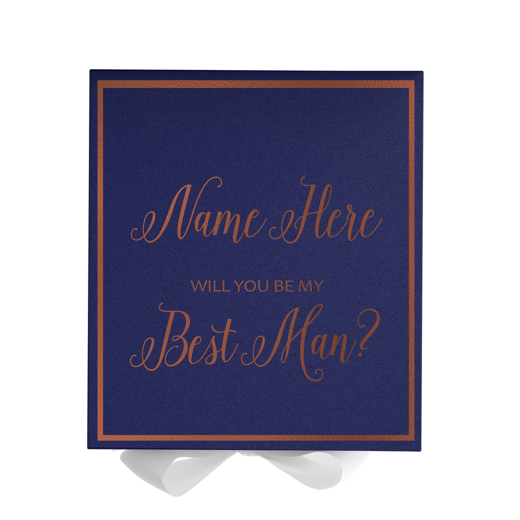 Personalized Will You Be My Best Man  Box? Proposal Box Navy Blue w/ Bow white -  Border