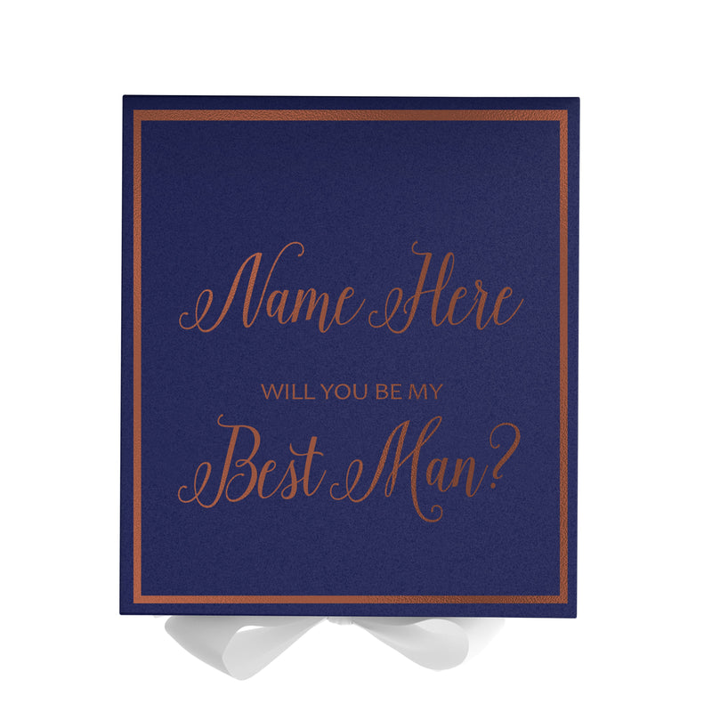 Personalized Will You Be My Best Man  Box? Proposal Box Navy Blue w/ Bow white -  Border