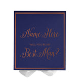Personalized Will You Be My Best Man  Box? Proposal Box Navy Blue w/ Bow white -  Border