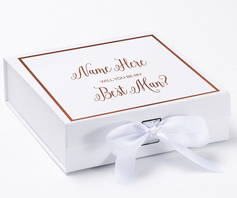 Personalized Will You Be My Best Man  Box? Proposal Box White w/ Bow white -  Border