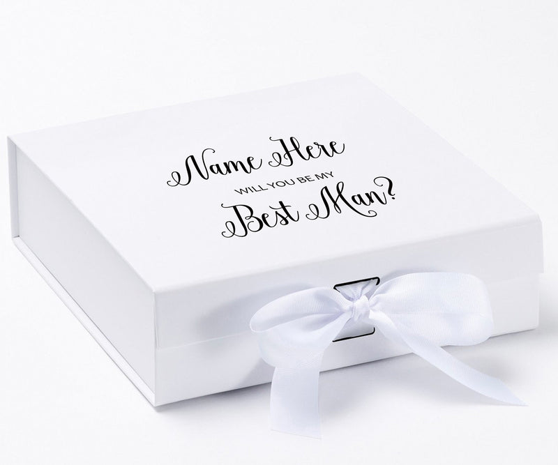 Personalized Will You Be My Best Man Box? Proposal Box White w/ Bow white - No Border-Sensual Baskets | Romance Baskets With Benefits