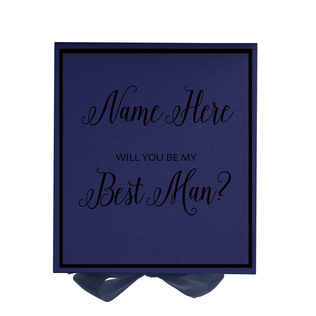 Personalized Will You Be My Best Man  Box? Proposal Box Navy Blue w/ Bow navy -  Border