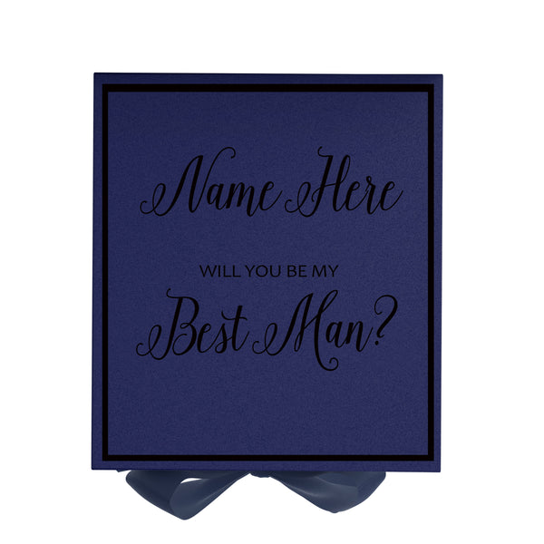 Personalized Will You Be My Best Man  Box? Proposal Box Navy Blue w/ Bow navy -  Border