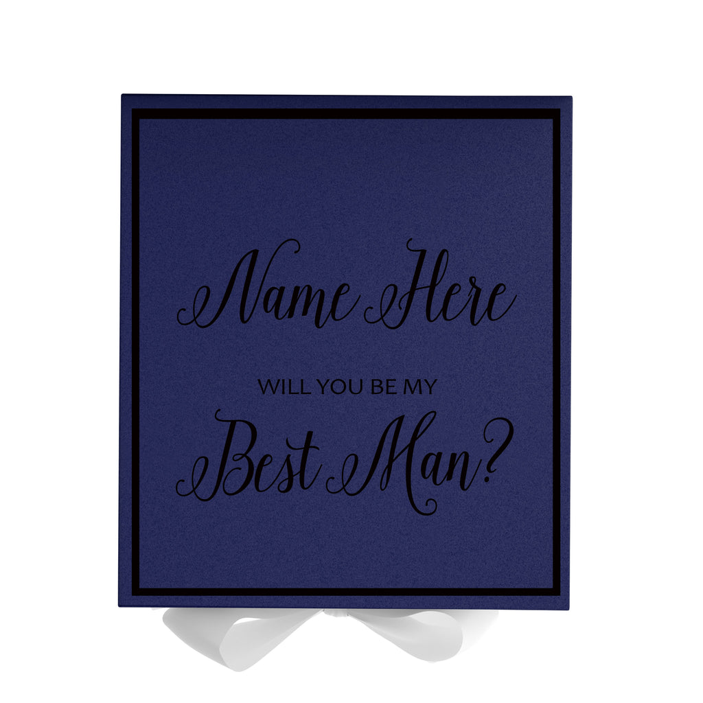 Personalized Will You Be My Best Man  Box? Proposal Box Navy Blue w/ Bow white -  Border