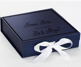 Personalized Will You Be My Best Man  Box? Proposal Box Navy Blue w/ Bow white -  Border