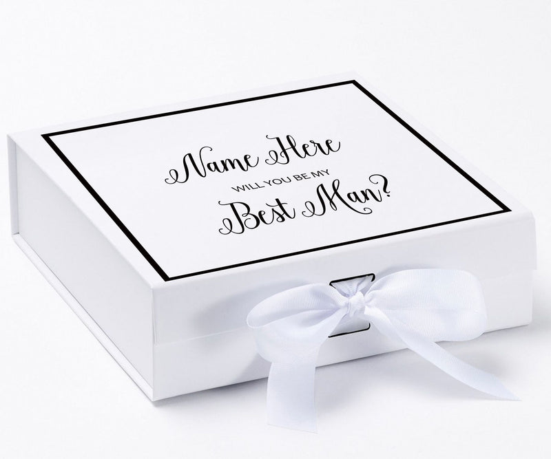 Personalized Will You Be My Best Man  Box? Proposal Box White w/ Bow white -  Border