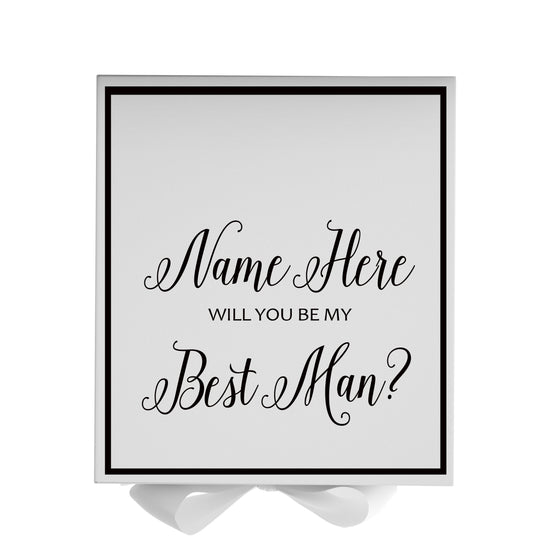 Personalized Will You Be My Best Man  Box? Proposal Box White w/ Bow white -  Border