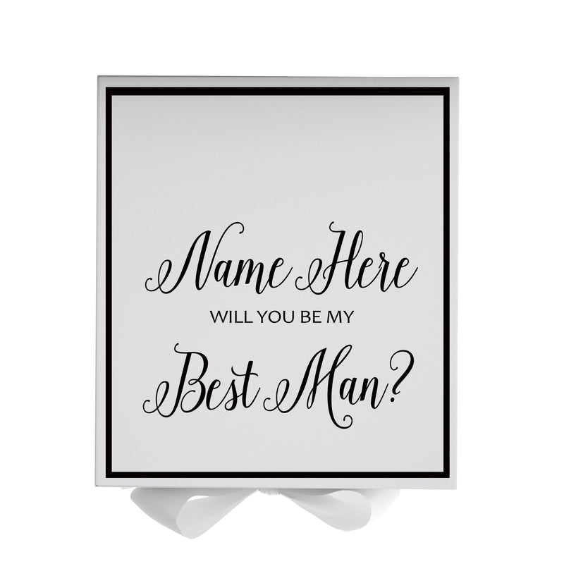Personalized Will You Be My Best Man  Box? Proposal Box White w/ Bow white -  Border