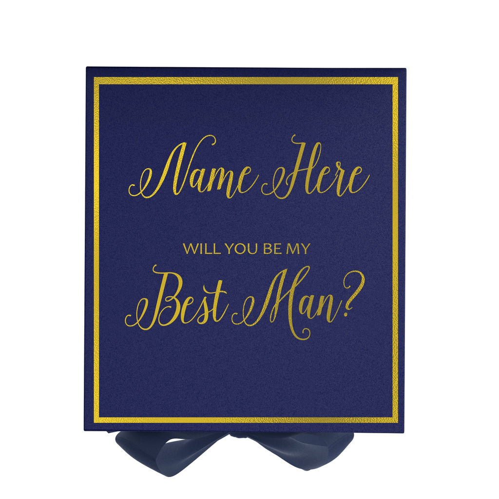 Personalized Will You Be My Best Man  Box? Proposal Box Navy Blue w/ Bow navy -  Border
