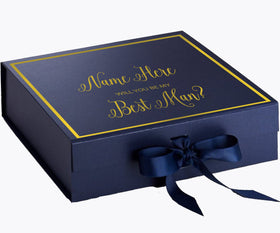 Personalized Will You Be My Best Man  Box? Proposal Box Navy Blue w/ Bow navy -  Border