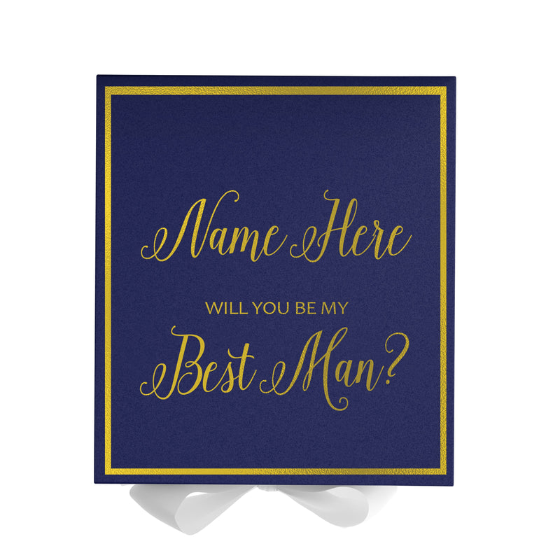 Personalized Will You Be My Best Man  Box? Proposal Box Navy Blue w/ Bow white -  Border