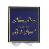 Personalized Will You Be My Best Man  Box? Proposal Box Navy Blue w/ Bow white -  Border