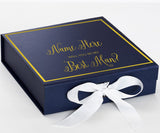 Personalized Will You Be My Best Man  Box? Proposal Box Navy Blue w/ Bow white -  Border