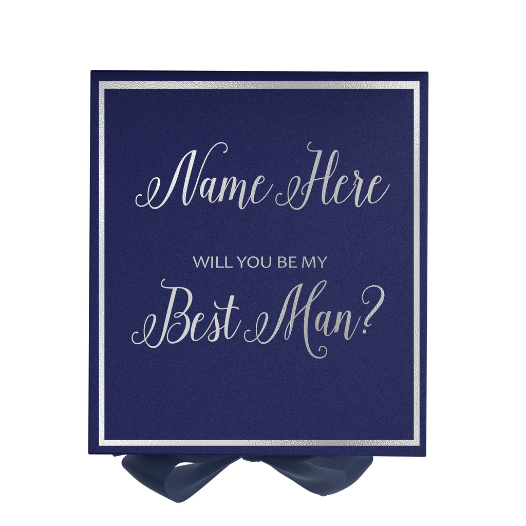 Personalized Will You Be My Best Man  Box? Proposal Box Navy Blue w/ Bow navy -  Border