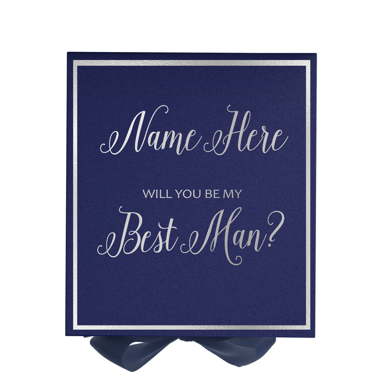 Personalized Will You Be My Best Man  Box? Proposal Box Navy Blue w/ Bow navy -  Border
