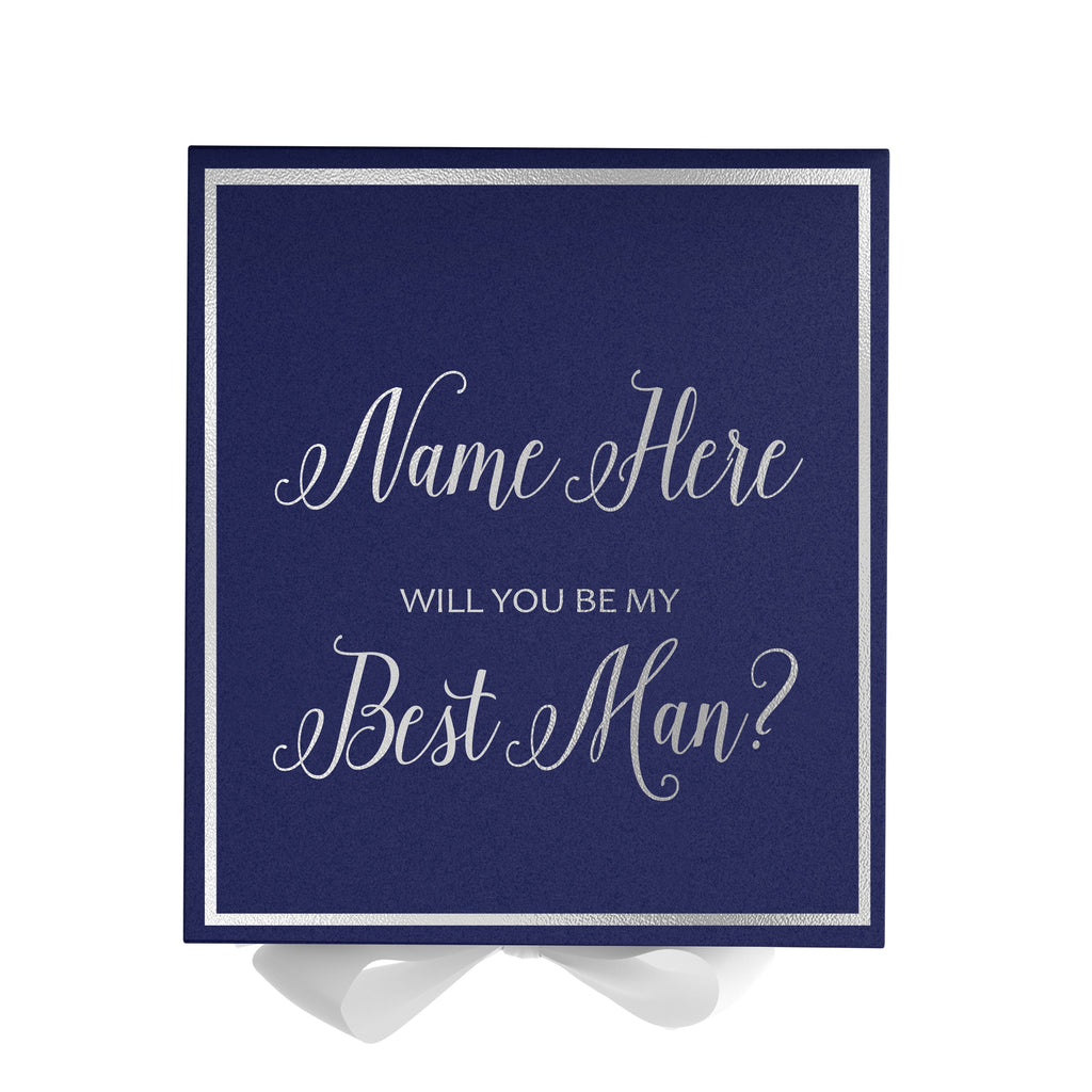 Personalized Will You Be My Best Man  Box? Proposal Box Navy Blue w/ Bow white -  Border