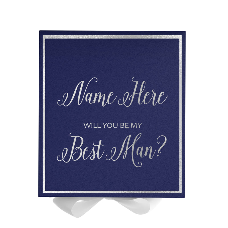 Personalized Will You Be My Best Man  Box? Proposal Box Navy Blue w/ Bow white -  Border