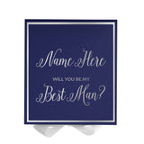 Personalized Will You Be My Best Man  Box? Proposal Box Navy Blue w/ Bow white -  Border