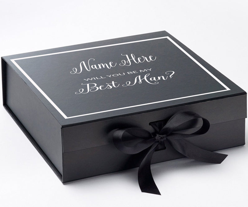 Personalized Will You Be My Best Man? Proposal Box Black w/ Bow -  Border